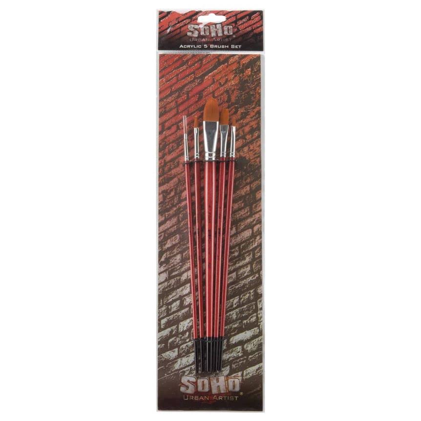 SoHo Urban Artist Value Brush Sets - Set of 5 Professional Brushes for Painting, Beginners, Artists & More! - Acrylic Set - color: Acrylic