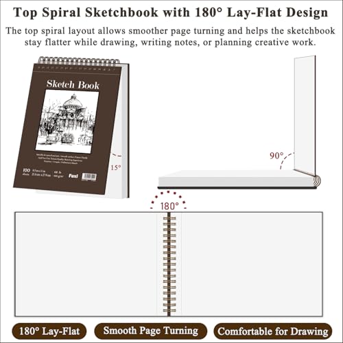 Fuxi Sketch Book 8.5x11, Top Spiral-Bound Sketchbook, 100Sheets_68lb/100gsm - color: Brown, size: 11" x 8.5" (Pack of 1)