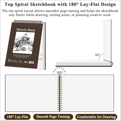 Fuxi Sketch Book 8.5x11, Top Spiral-Bound Sketchbook, 100Sheets_68lb/100gsm - color: Brown, size: 11" x 8.5" (Pack of 1)