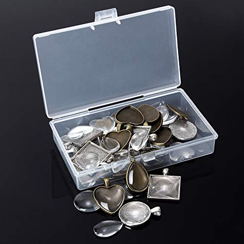 60Pcs Pendant Trays 5 Styles Resin Jewelry Making Kit with Glass Cabochons - color: 30Pcs Metal Pendant+30pcs Bright Glass Cabochon