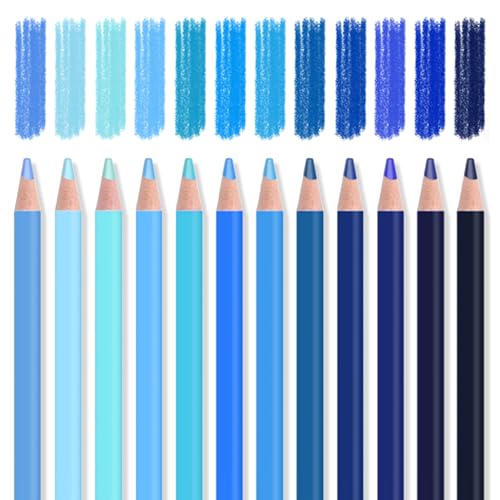12Pcs Blue Colored Pencils Set,Professional Drawing Pencils for Adults | Oil Soluble,No Duplicates,Pre-sharpened Wooden Sketch Pencil Art Supplies for Coloring Books - color: 12Pcs Blue Colored