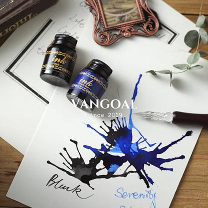 VANGOAL 6 Colors Ink Set, 6 Bottles Writing/Drawing Ink Black,Blue,Purple,Orange,Red Green Ink for Fountain Pen, Glass Pen, Calligraphy Dipping Pen, Feather Pen, Quill Pen, Witch Pen