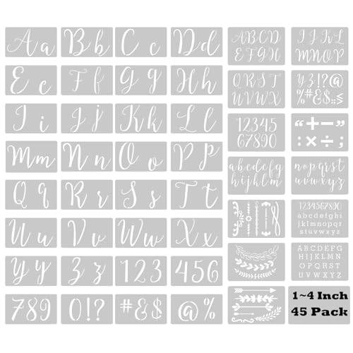 45Pcs Reusable Cursive Letter and Number Stencils for Painting - style: Cursive Letter