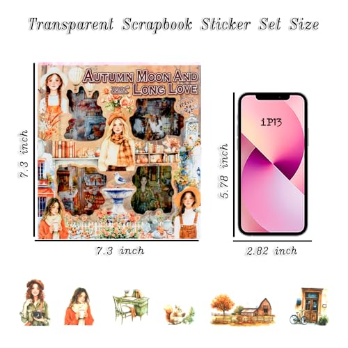 448Pcs Autumn Scenery Scrapbook Stickers for Scrapbooking Supplies, Transparent PET Aesthetic Stickers for Journaling, Junk Journal, Planner, DIY Craft Art, Scrap Booking Supples Kit - color: Autumn Moon Lasts Forever