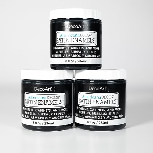 DecoArt Americana Decor Satin Enamels Paint – Classic Black, 3 Pack (8 fl oz) – Satin Finish DIY Paints for Furniture, Home Décor & Craft Projects - color: Black (3 Pack)