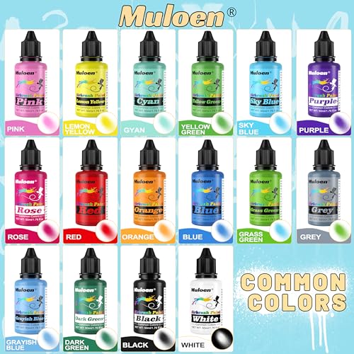 Airbrush Paint Set - 24 Colors x 50ml Airbrush Paint with 2 Cleaning Brush, Ready to Spray, Water Based Acrylic Air Brush Paint Kit for Artists and Beginners - color: 24 Colors