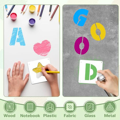 80Pcs Letter Stencils Reusable Alphabet and Number Stencil,3Inch&4Inch | Small Stencil Letters for Crafts,Letter Drawing Stencils,on Wall,DIY Art Project,Rock,Fabric,Chalkboard - size: 3Inch&4Inch