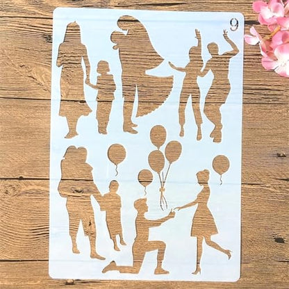 TIAMECH 4 Pcs A4 Reusable Family Stencils for Painting | Parents & Couple Lover Layering Templates, DIY Wall Art, Wood Furniture, Scrapbook & Crafts (8.3x11.7inch) - style: Family