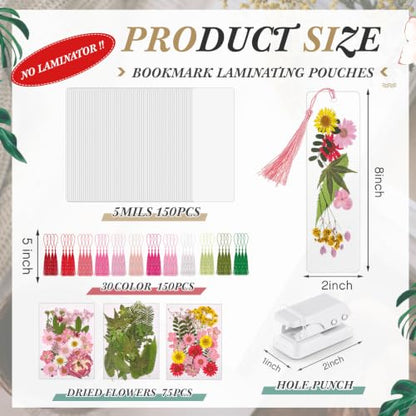 Fuyoooo 376 Pcs Pressed Flower Bookmark Kit,Pink,2 x 8 Inch - color: Pink, size: 2 x 8 Inch