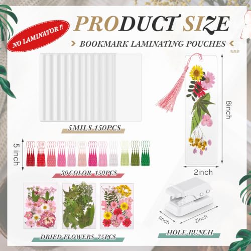 Fuyoooo 376 Pcs Pressed Flower Bookmark Kit,Pink,2 x 8 Inch - color: Pink, size: 2 x 8 Inch