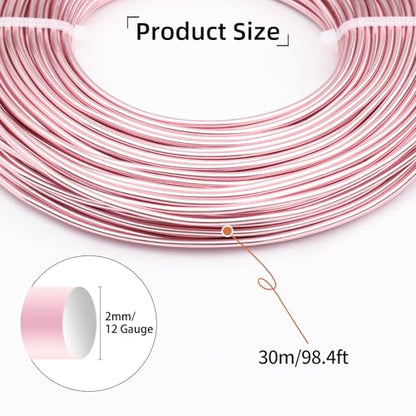 12 Gauge Aluminum Wire 100FT, 2mm Bendable Metal Anodized Aluminum Wire for Sculpting Jewelry Making Crafts Wreath Beading Floral(Light Pink) - color: Light Pink