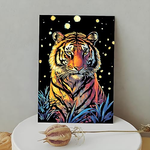 Glow in The Dark Scratch Art Kit - 8 Sheet Rainbow Scratchboards(A5) | Creative Engraving Craft Supplies for Teens & Adults | DIY Projects & Sketching Activity | ASMR Stress-Relieving(Castles/Animals) - color: Castles/Animals