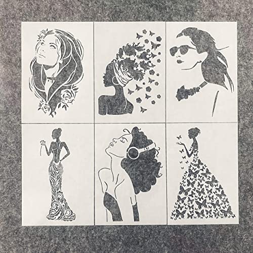 TIAMECH 6 Pcs A4 Reusable Girls Stencils for Painting | Butterflies Ladies & Beautiful Bride Layering Templates, DIY Wall Art, Wood Furniture, Scrapbook & Crafts (8.3x11.7inch) - style: Butterfly Girl