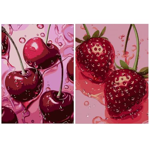 AIBOERL 2 Pack Diamond Art Kits for Adults,Retro Cherry Diamond Painting | Round Drill Fruit Diamond Painting for Beginners DIY Rhinestone 5D Diamond dots(Gemstone Craft)Wall Art Gift 12x16IN - color: DP01980