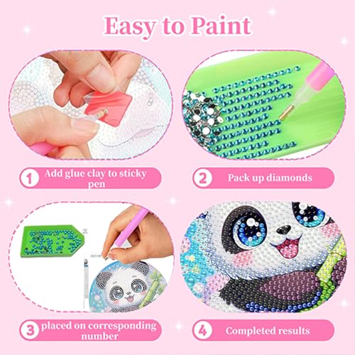 Arttoplus Panda Diamond Art Kits for Kids with Round Frame 8x8 inch - color: CC1127-US