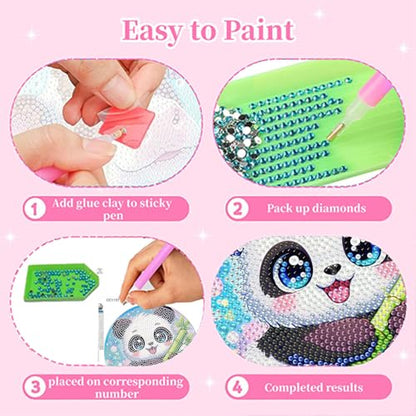 Arttoplus Panda Diamond Art Kits for Kids with Round Frame 8x8 inch - color: CC1127-US