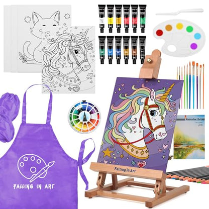 46 Pcs Kids Acrylic Painting Set with Table Easel, Purple | Art Painting Kit with Paints, Canvas, Paintbrushes, Canvas Supplies Kit for Kids, Adults, Beginners, and Artists - color: Purple