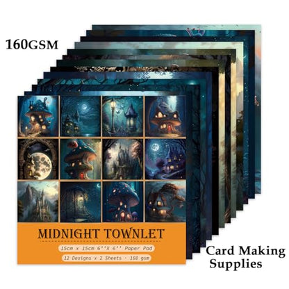 Scrapbook Paper, 24 Sheets 6"×6" 160gsm Single-Sided Patterned Cardstock - color: 24 sheets-midnight townlet