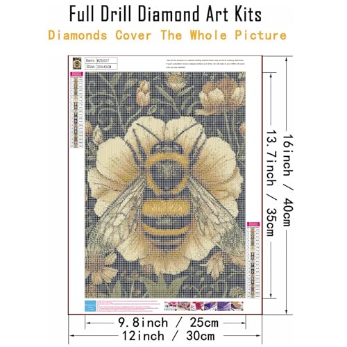 WGSMGL Bee Diamond Art Kits for Adults, DIY 5D Flower Diamond Painting Kits for Beginners, Round Full Drill Diamond Dots Paintings,Diamonds Pictures Gem Art for Adults Crafts Home Decor 12x16 Inch - style: Bee