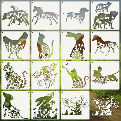 Animal Flower Stencils for Crafts Reusable 15Pcs Stencils(5.9X5.9 Inch) - color: Animal 9