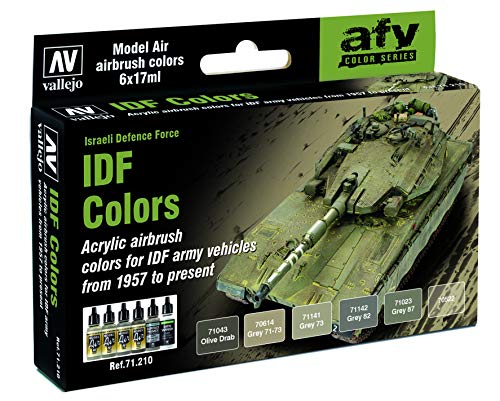Vallejo - IDF Colors Acrylic Paint Set | Model Air | AFV Color Series Precise Kit for Historical Reenactments with Artist-Quality Pigments | 6 Bottles x 17 ml (0.57 fl.oz.) - style: IDF Colors