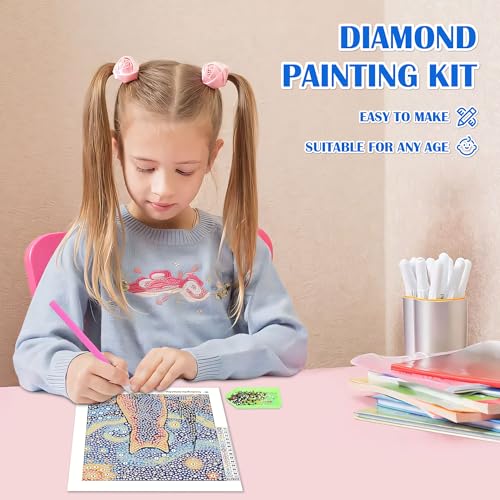 Leixonl Diamond Art Kits for Kids with Framed (7 in) Cartoon Animals DIY Gem Art Painting - Arts & Crafts Gifts for Beginners & Teens (Star Night cat) - color: star night cat