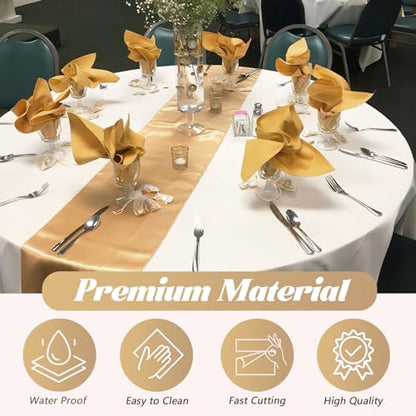 Plastic Table Cover Roll Disposable Tablecloth: 54in X 120ft Table Covers Plastic Table Cover Roll with Easy Slide Cutter Plastic Table Cloths for Parties Disposable-Gold - color: Gold, size: 1440" x 54" (Rectangular)