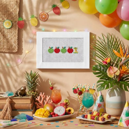 XunYee 18 Mesh Needlepoint Canvas Kit for Beginner, 1 in 5 Apples | Printed Pattern for Beginners, Includes Embroidery Threads Needles Scissors Storage Bag, Halloween DIY Decoration Craft - style: 1 in 5 Apples