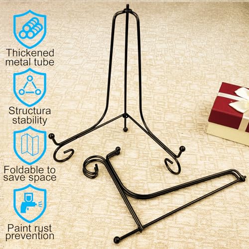 HENABLE 2PCS Premium Black Iron Plate Stands for Display 8 Inch, Decorative Solid Metal Plate Holders for Displaying, Mini Easel, Frame, Book, Card, Plaque, Bowl, Picture Stands for Display - size: 2PCS 8IN