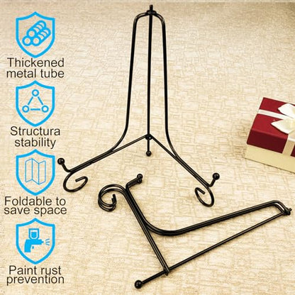 HENABLE 2PCS Premium Black Iron Plate Stands for Display 8 Inch, Decorative Solid Metal Plate Holders for Displaying, Mini Easel, Frame, Book, Card, Plaque, Bowl, Picture Stands for Display - size: 2PCS 8IN