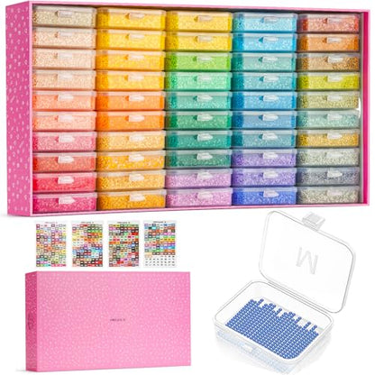 50PCS Diamond Painting Storage Containers Trays with Lids | Diamond Art Beads Storage & Line-Up Trays, Diamond Art Accessories Tools, Diamond Painting Dots Organizer, Pink Box Package - size: 50 Piece Tray Kits