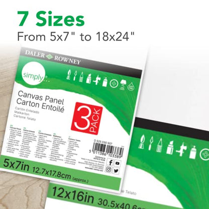 Daler-Rowney Simply Canvas Panel, 11x14 inches, 3 Pack - Artist Canvas for Oil, Acrylic, Pouring & Mixed Media - 100% Cotton, Triple Primed,White - size: 11x14