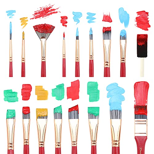 Transon 20Pcs Art Paint Brush Kit with Storage Case, 16 Brushes + Foam Brush Spatula Sponge for Acrylic Oil Watercolor Gouache, Adults Teens Beginners Art Supplies - color: Pink