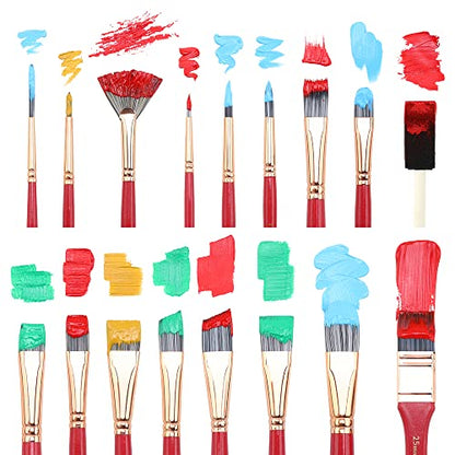 Transon 20Pcs Art Paint Brush Kit with Storage Case, 16 Brushes + Foam Brush Spatula Sponge for Acrylic Oil Watercolor Gouache, Adults Teens Beginners Art Supplies - color: Pink