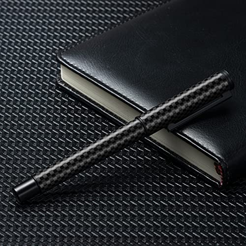 Hongdian Black Forest Carbon Fiber Fountain Pen Medium Nib Modern Design Smooth Writing Pen with Refillable Ink Converter and Metal Pen Case Set - color: Carbon Fiber, style: Medium Point