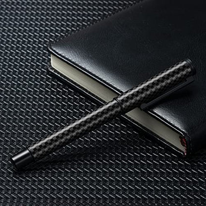 Hongdian Black Forest Carbon Fiber Fountain Pen Medium Nib Modern Design Smooth Writing Pen with Refillable Ink Converter and Metal Pen Case Set - color: Carbon Fiber, style: Medium Point