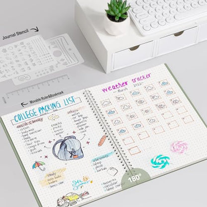 AHGXG Dotted Journal, Grid Spiral Notebook, 110 Pages, A4 (8.5" x 11") | 100 GSM Thick Dot Paper, Waterproof Plastic Cover Journals for Journaling, Sketching (Sage Green) - color: Sage Green, style: A4-Dotted