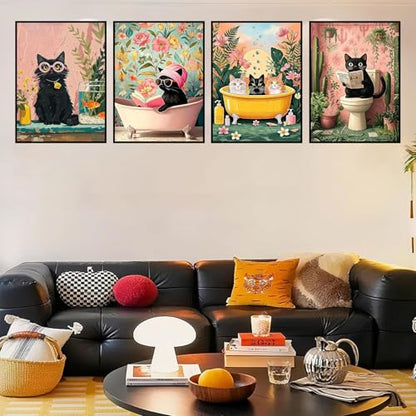 mrpwnle 4 Pack Cat Diamond Art Kits for Adults, Black Cat Diamond Painting - color: 4 Pack Black Cat, size: 11.8x15.7in(30x40cm)