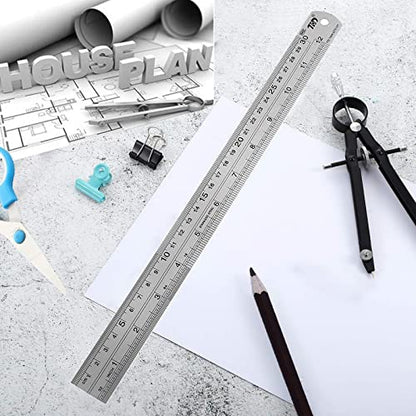 YouOKLight Metal Ruler Set, Stainless Steel 6 Inch and 12 Inch Rulers with Inches and Centimeters, Metric Precision Measuring Drawing Ruler, Silver