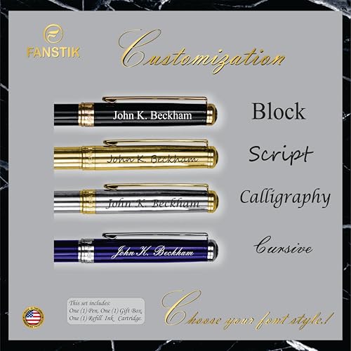 FANSTIK Customized Black & Gold Luxury Rollerball pen, fancy gift set for women, Real 24K Gold Plating, Professional executive pen gift set for men (Lux Custom-Rollerball Black-Gold) - color: D Cust-RollerBall Black-Gold