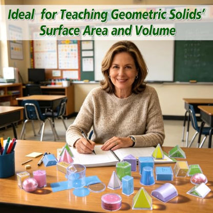 3D Transparent Geometric Solids Set with 2D Nets, Math Learning Tools