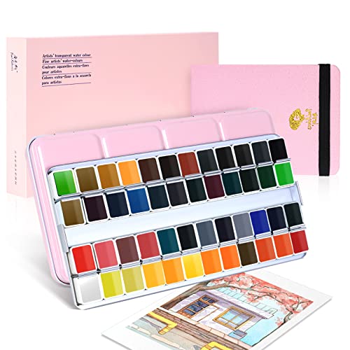 Paul Rubens Watercolor Paint Artist Grade, 48 Colors Watercolor Paints Set Solid Cakes with Palette and Watercolor Journal 100% Cotton Hot Press For Artists Painters - color: 48 vivid color