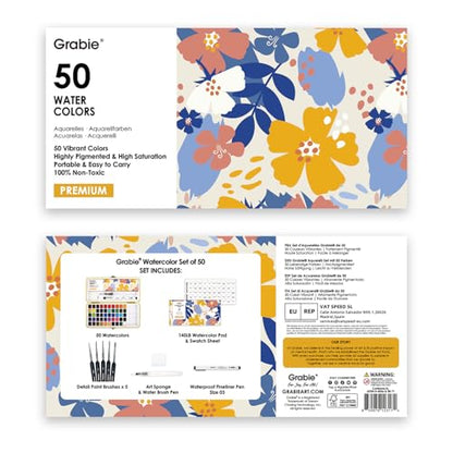 Grabie Set of 50 Color Watercolor Paint Set with Brush Pens - color: 50 Colors（New）