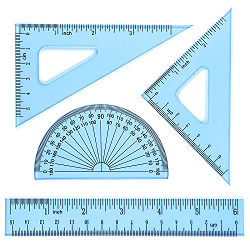 Coopay 6 Inch Math Geometry Tool Plastic Ruler Square Set Includes Straight Ruler, Triangles, Protractor for Student School Office Supplies (Blue) - color: Blue, size: 6 Inch