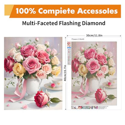 Yeadiffy Diamond Art Painting Kits for Adults Diamond Art Kits for Adults Beginners,5D Translucent Gems Diamond Painting,DIY Full Drill Diamond Gem Art and Crafts 12x16inch (Flower-1) - color: Flower-1