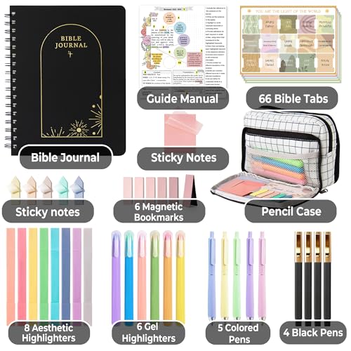 Dashspark Bible Study Kit - Bible Journaling Supplies Kit for Women - Christian Gifts for Women - Highlighters and Pens with Aesthetic Bibles Journal Notebook - Bibles Accessories Annotation Kits - color: Black
