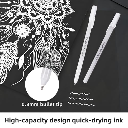 12 Pack White Gel Pens, 0.8mm Extra Fine Point, Premium White Ink Gel Pen, For Black Paper, Art, Drawing, Journaling