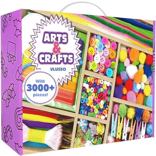 VLUSSO 3000Pcs DIY Arts and Crafts Supplies Kit for Kids - Kids Craft Kits Art Supplies Material Set with Pipe Cleaner All in 1 Crafts Activity Gifts Toys for Girls Boys Age 4-6, 6-8, 8-12 Years - size: 3000pcs