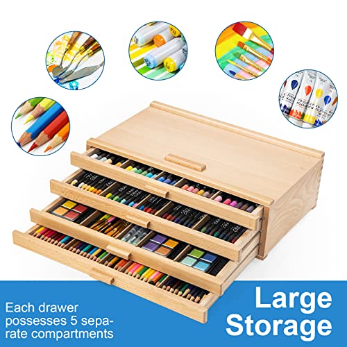 Falling in Art Wooden Pastel Storage Box With 4 Removable Drawers - size: 4-Drawer
