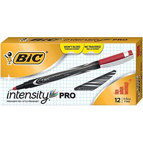 BIC Intensity Fineliner Marker Pen; Fine Point (0.5mm); Red Marker; Clean & Crisp Writing; 12-Count - color: Red